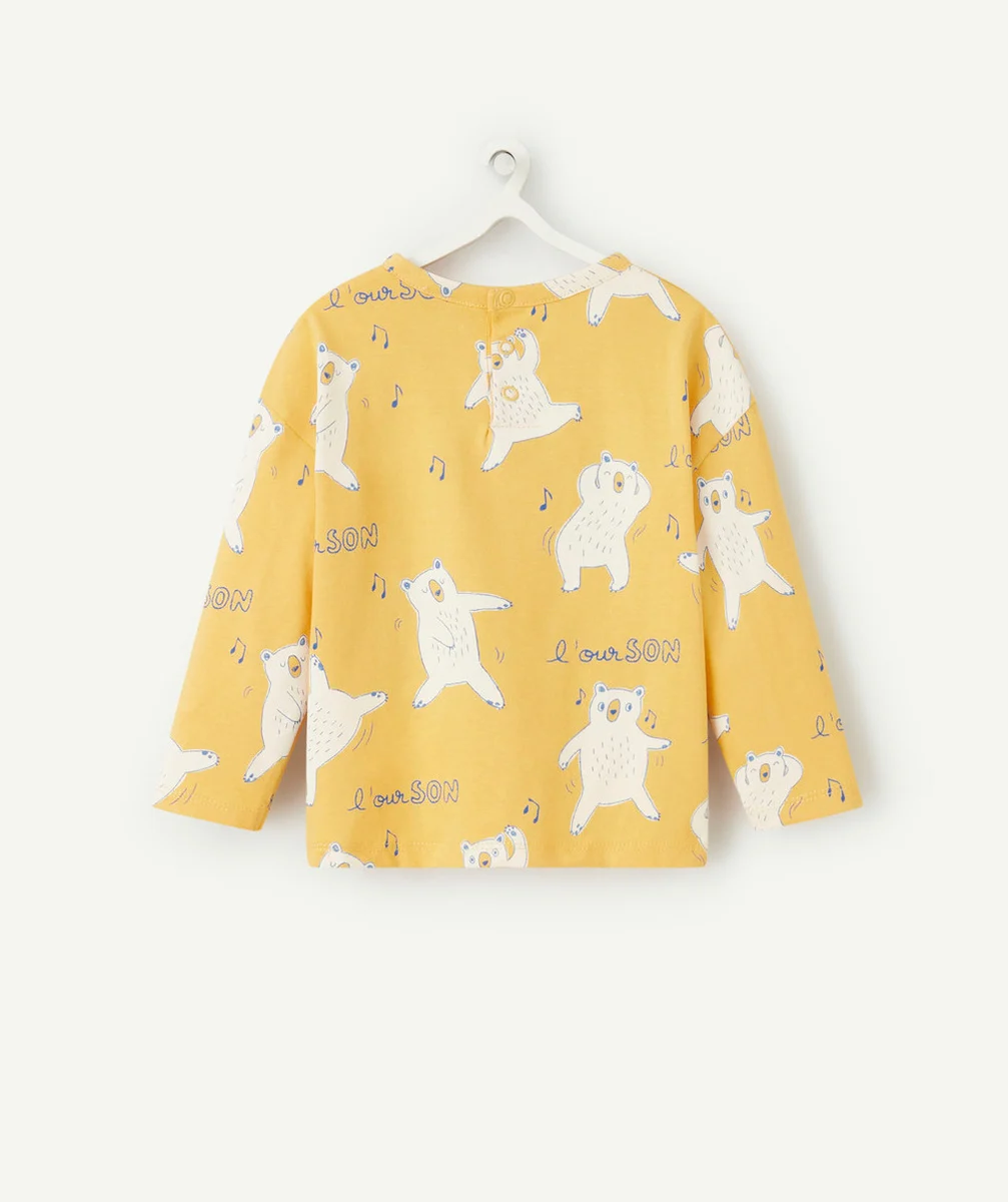 T-SHIRT MANCHES LONGUES BÉBÉ GARÇON EN COTON BIOLOGIQUE JAUNE THÈME OURSON