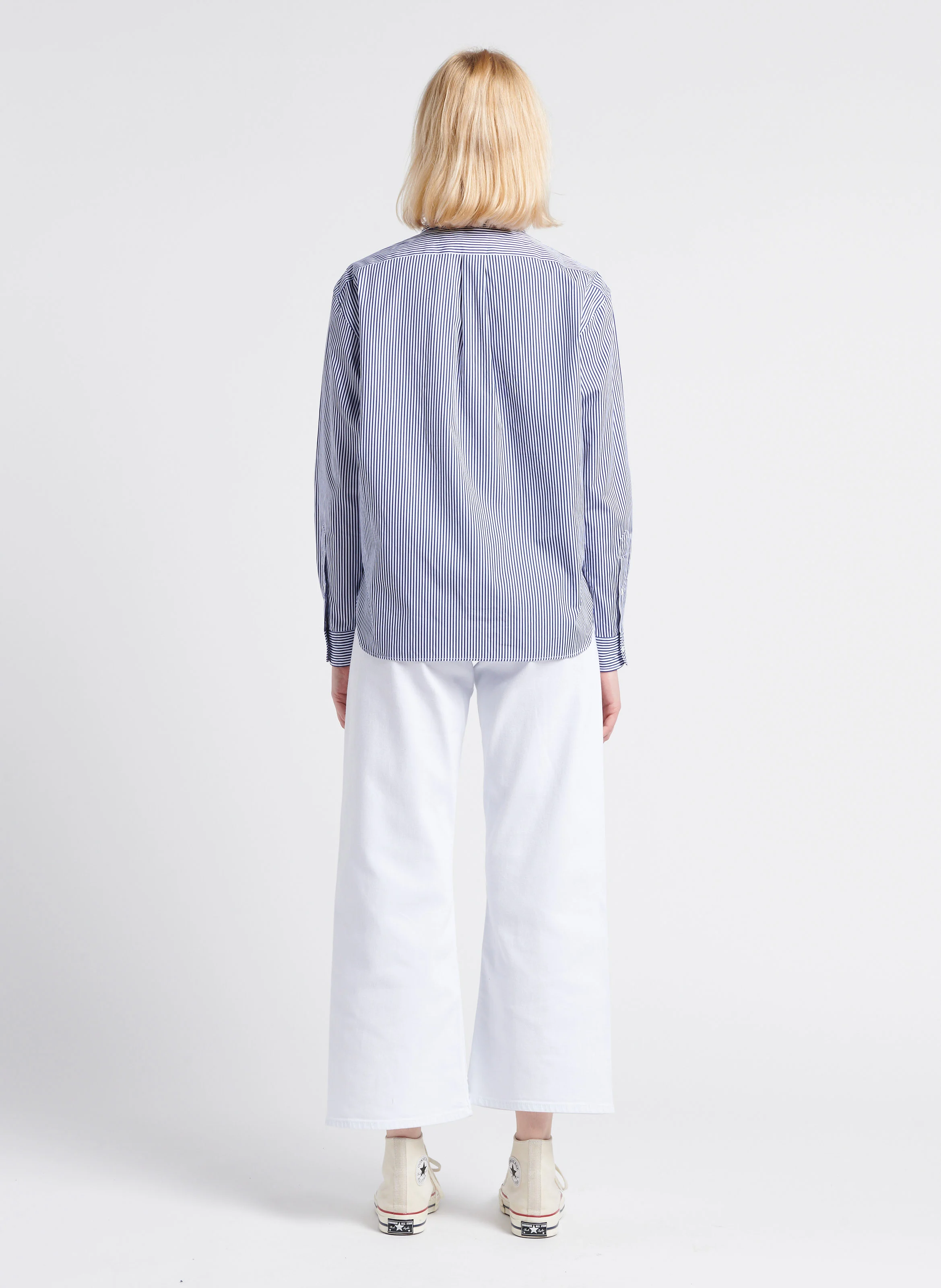 Chemise col classique rayée en coton | Bleu