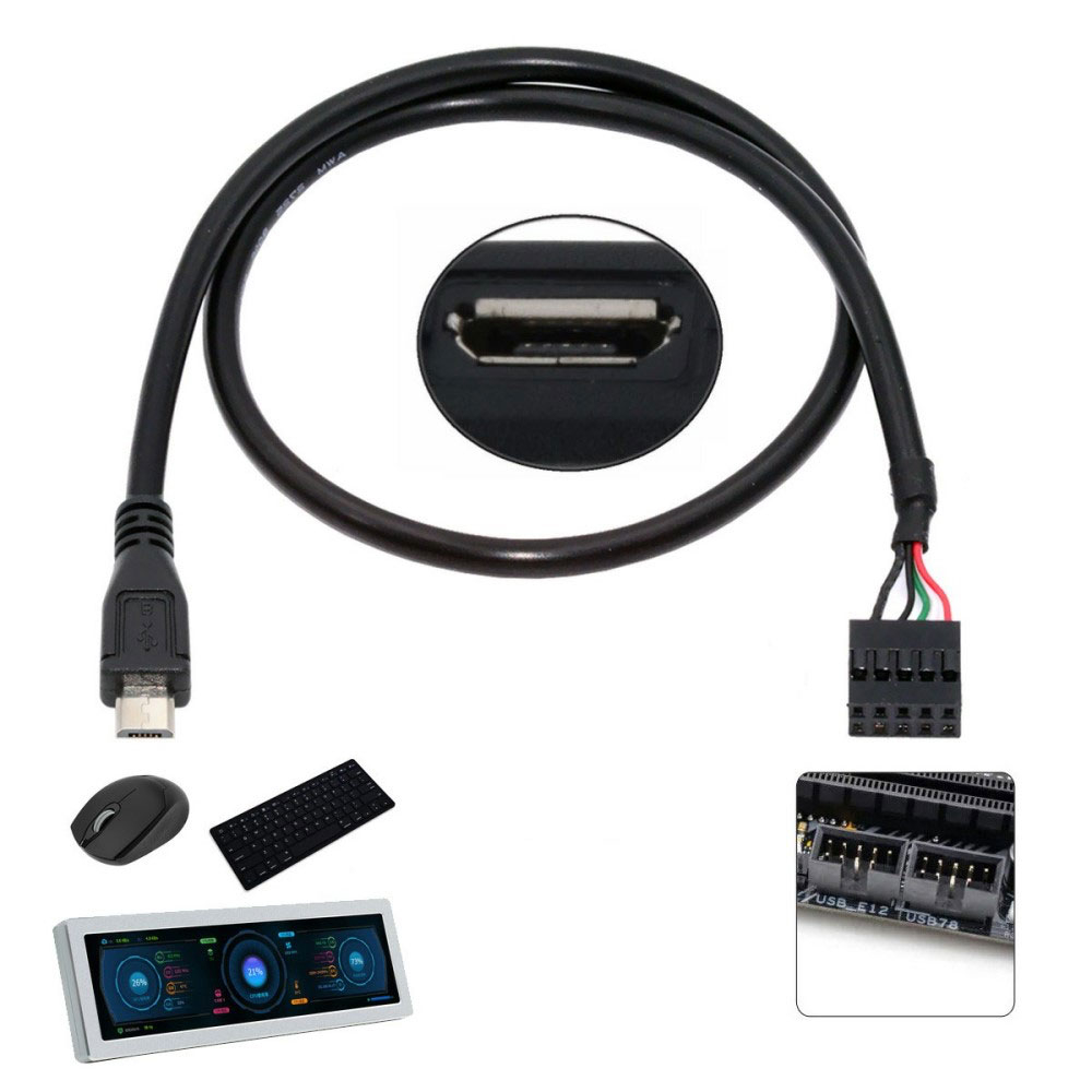 10-pol. auf Micro USB Adapter Stromkabel Anschluss für Tastatur / Maus an Motherboard / Mainboard - Schwarz