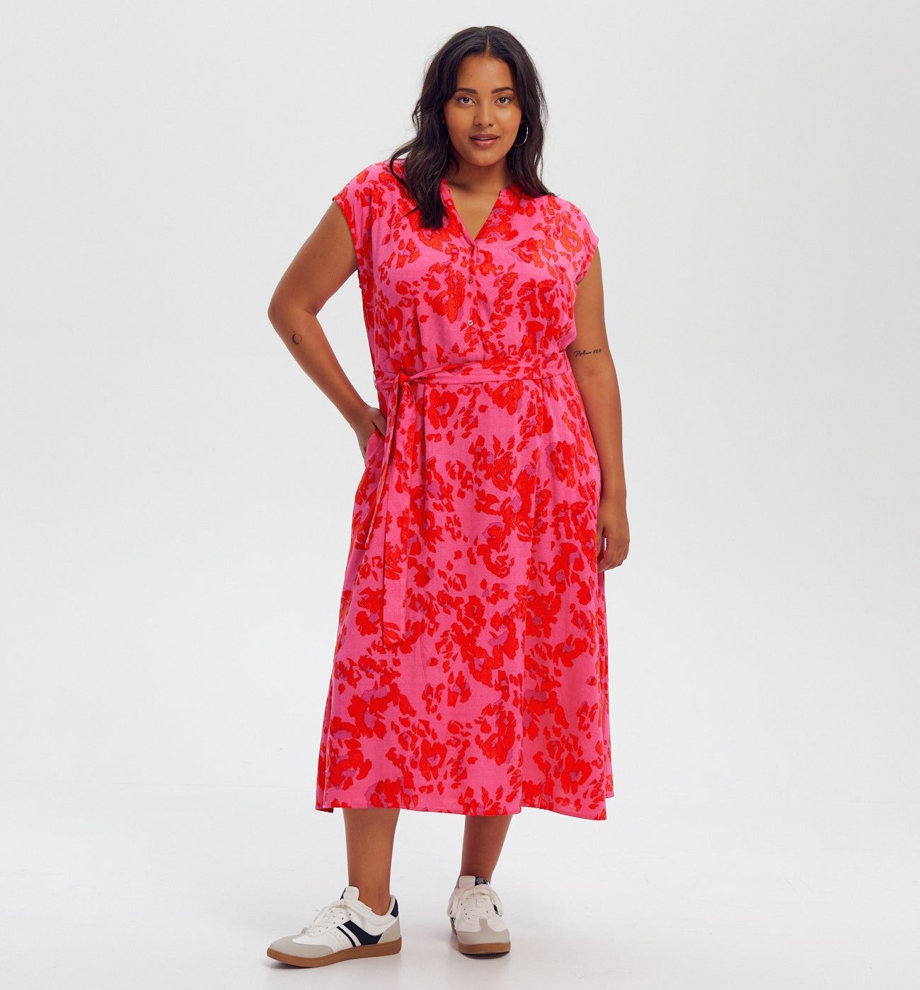 Robe longue imprimée - Imprimé framboise