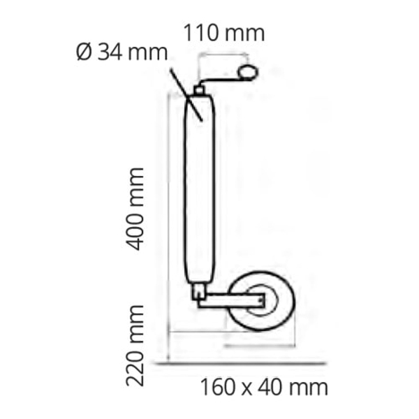 Roue jockey 34 mm roulette diam 160 mm