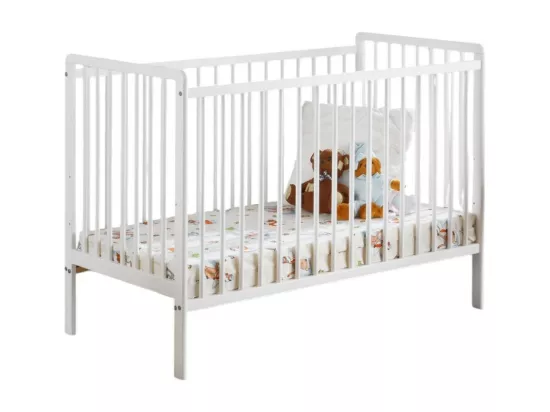 Lit et matelas bébé évolutif collection LUTIN réglable en hauteur. Coloris blanc mat.