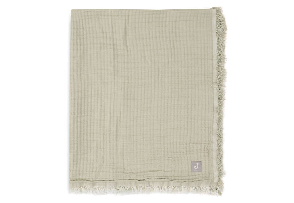 ledikantdeken 120x120cm Fringe Olive Green/Ivory