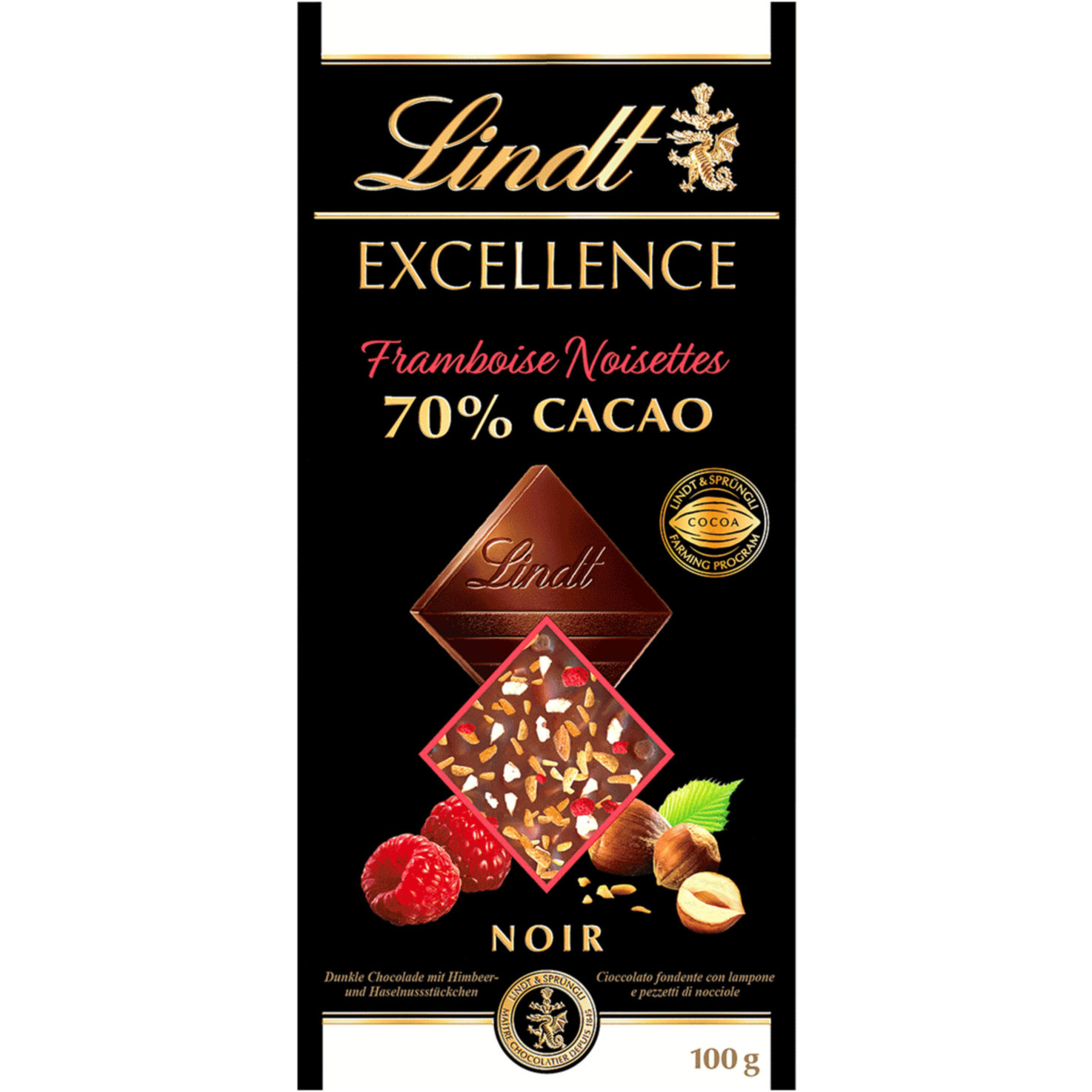 Lindt Excellence Dunkel Himbeere Haselnuss 70% Cacao Tafelschokolade