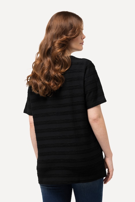 T-Shirt, Strukturstreifen, V-Ausschnitt, Halbarm