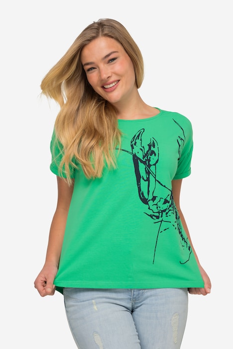 T-Shirt, Langusten-Print, U-Boot-Ausschnitt, Halbarm, OEKO-TEX