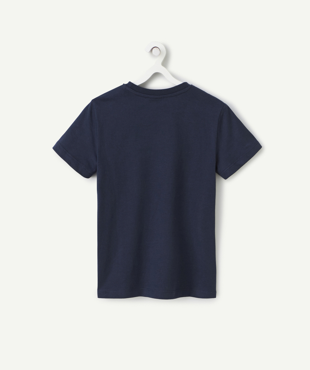 t-shirt manches courtes garçon en coton bio bleu thème vacances