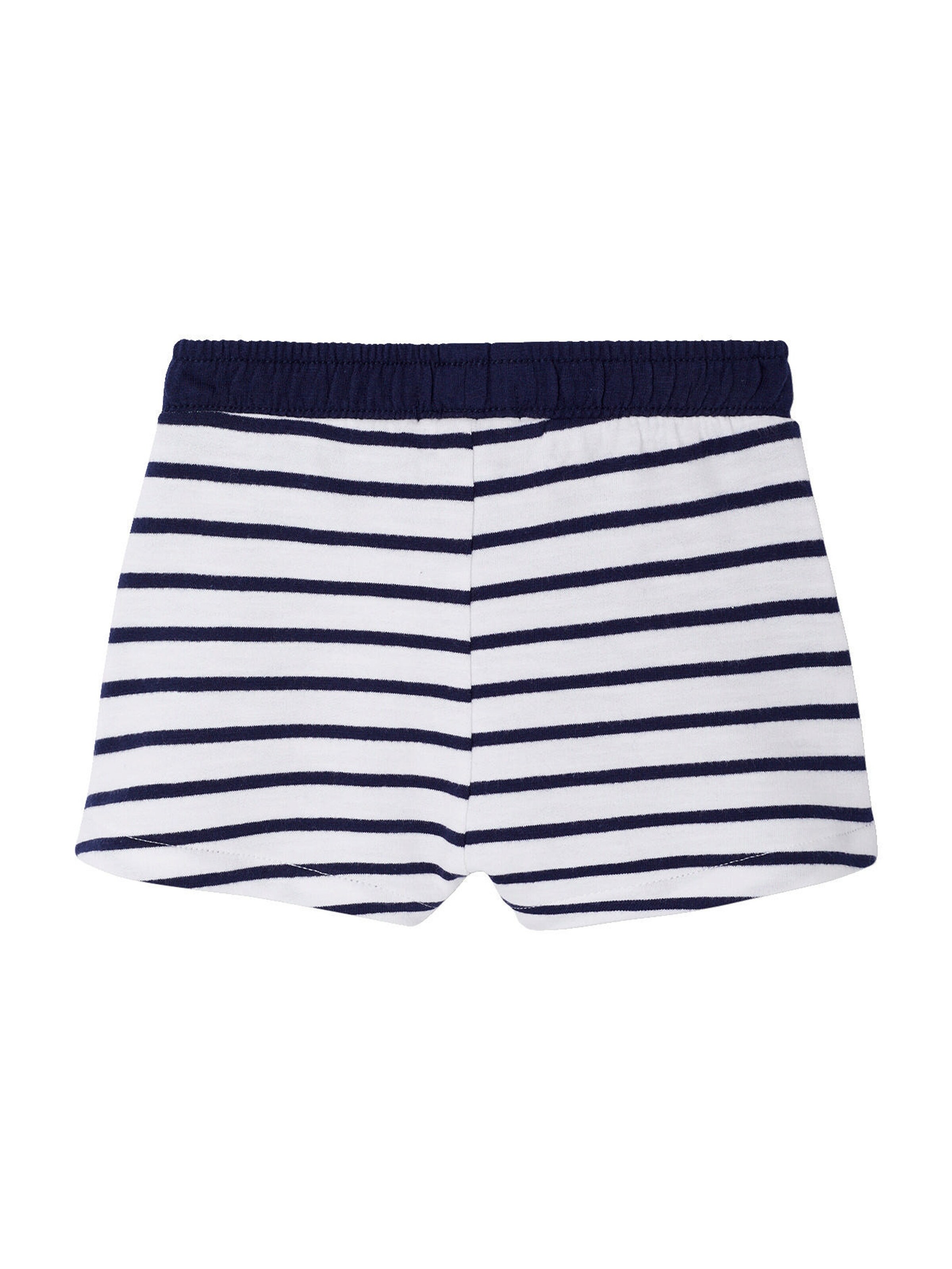 Vertbaudet Jungen Baby Sweat-Bermudas weiß/marine gestreift