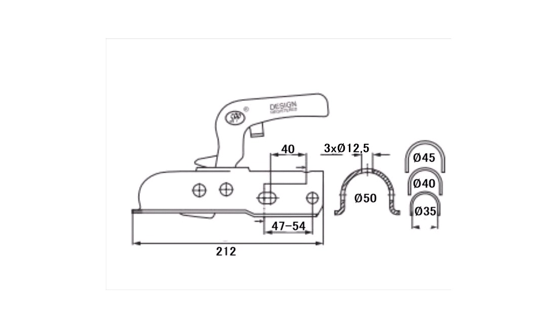 Kuglekobling 3000Kg Ø35/40/45/50mm Uni.