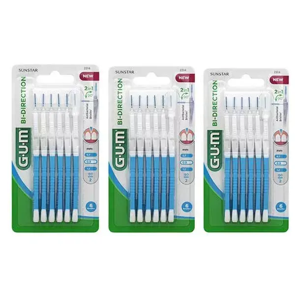 Escova interdental bidirecional para gengiva, 0,9 mm, azul, pacote com 3 x 6 unidades.