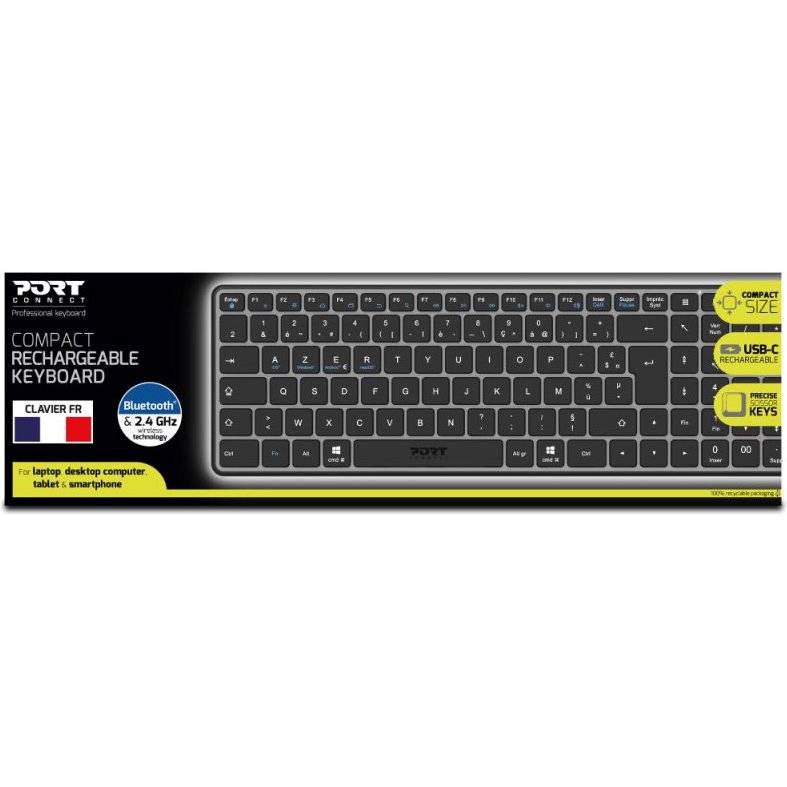 Port Designs 911002FR clavier maison/bureau RF sans fil + Bluetooth AZERTY Français Noir, Gris