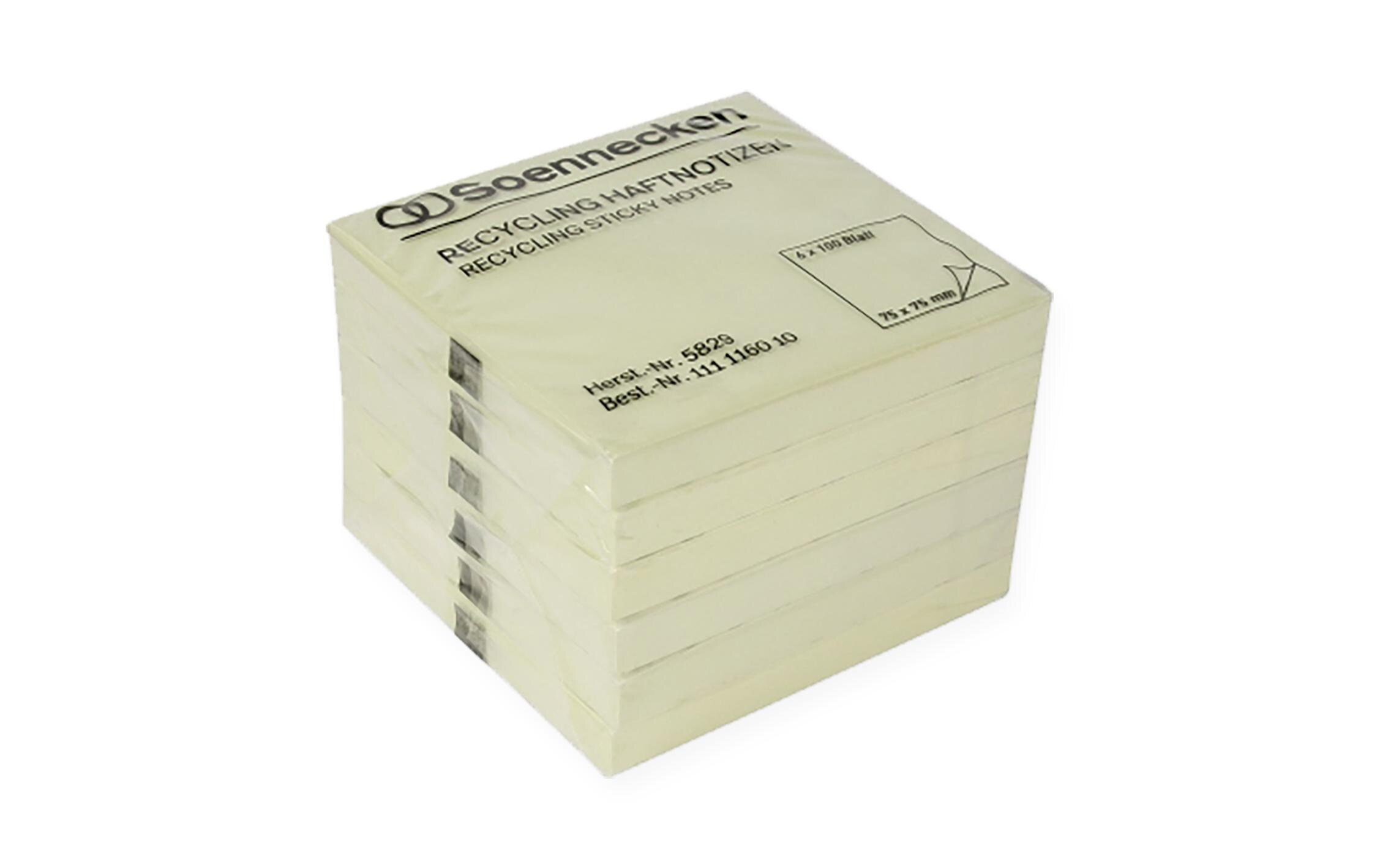 Notizzettel oeco Recycling, 7.5 x 7.5 cm, 6 Stück, GelbSelbstklebende Haftnotizen