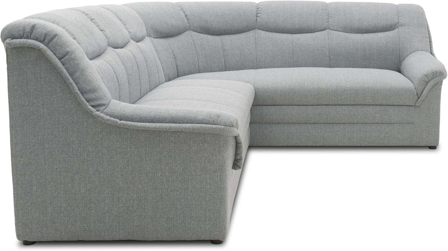 DOMO. collection Ecksofa Berlin, Zeitlose Eckcouch, 3 Sitzer Links mit Schlaffunktion und Federkern-Polsterung, Sofa in L-Form, Couch, 205 x 250 x 89 cm, Silber