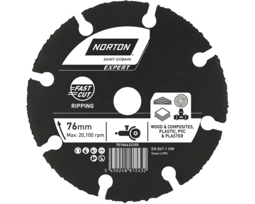 Norton Multi Carbide hardmetalen snijschijf Ø 76x10mm
