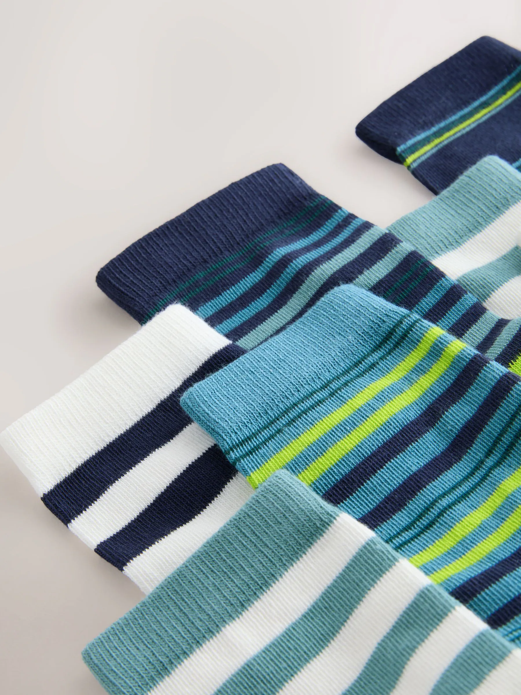Marineblauw/groene strepen - Set van 7 paar rijke sokken