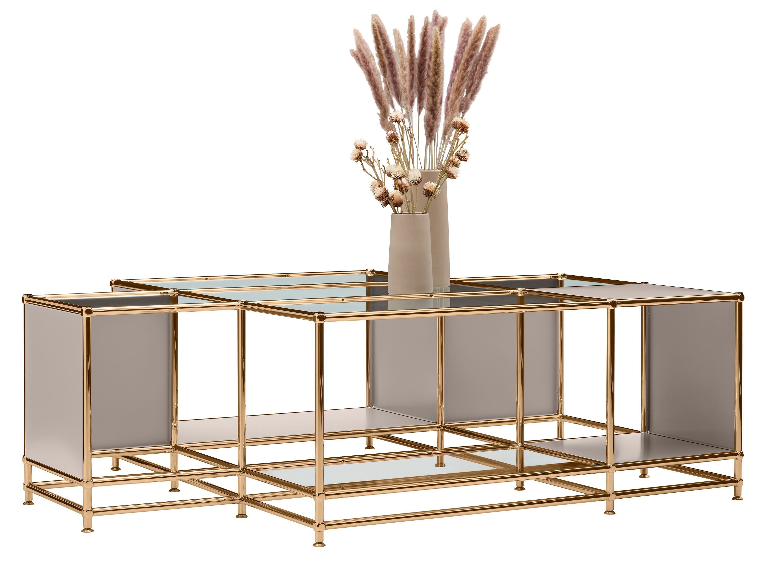FLEXCUBE_Salontisch_Glas_taup/kupfer_152 - Taupe / B: 152.5 cm x T: 115.0 cm x H: 49.0 cm