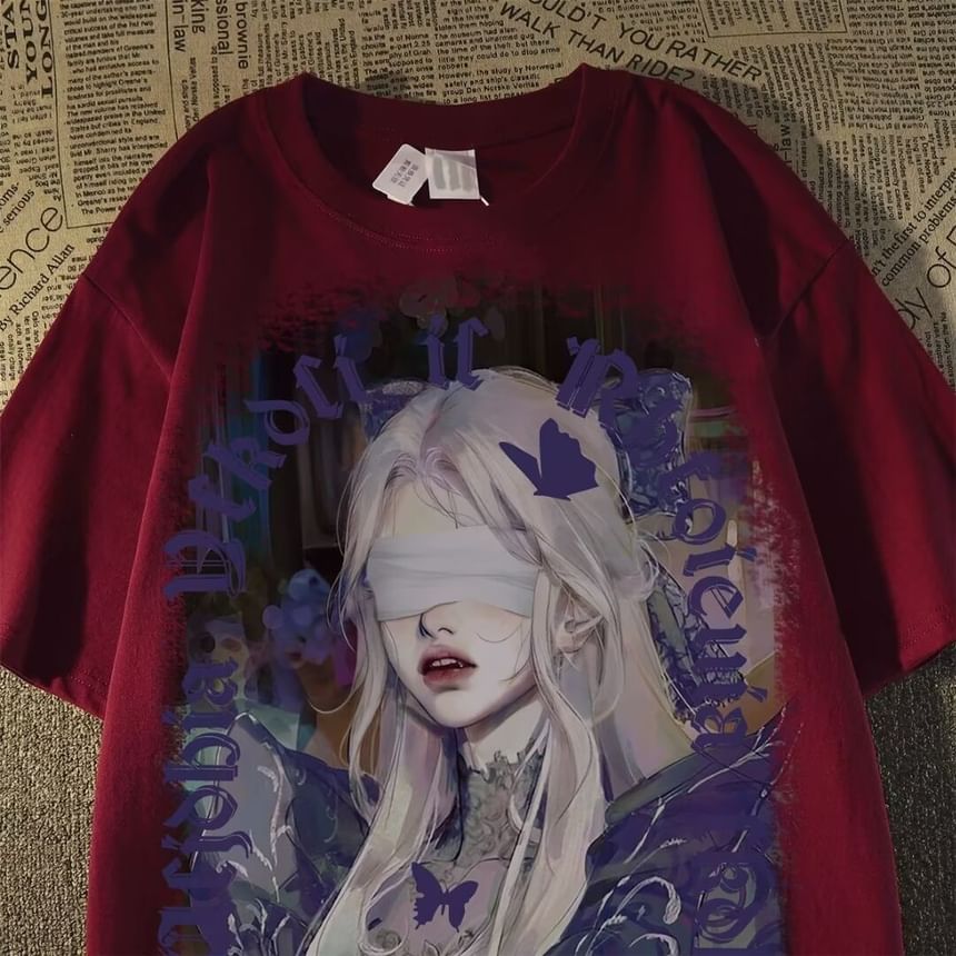 Bay Go Mall - Anime-oversized T-shirt met korte mouwen en ronde hals