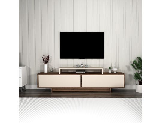 CONCEPT1 - Meuble TV Grasyas noyer clair beige 180 x 29,6 x h50,2 cm