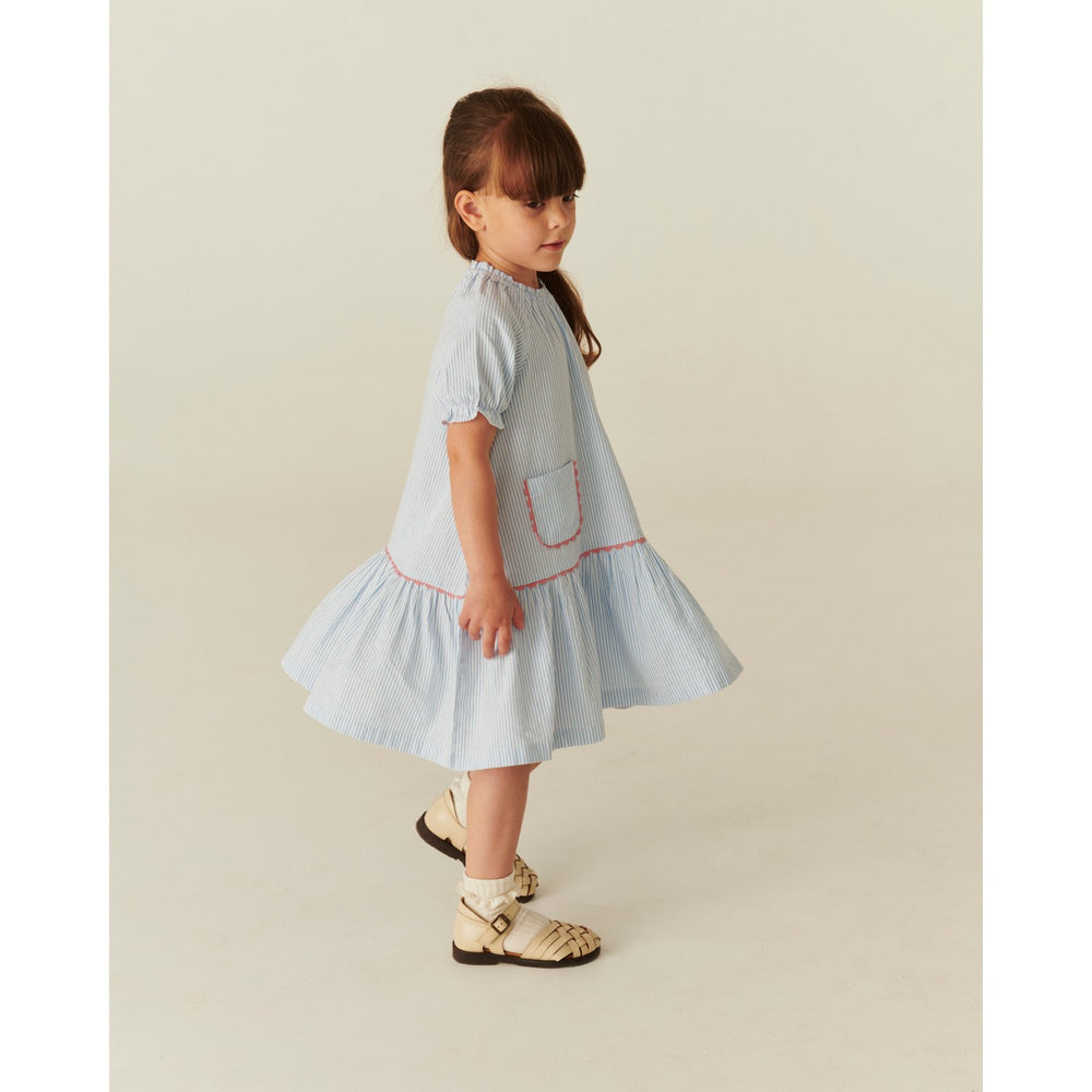 Køb COPENHAGEN COLORS Sky Blue W Cream Stripe Seersucker Kjole W. Pockets