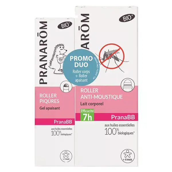 Loção Corporal Anti-Mosquito Pranarom PranaBB em Roll-on 30ml + Gel Calmante para Picadas em Roll-on 15ml
