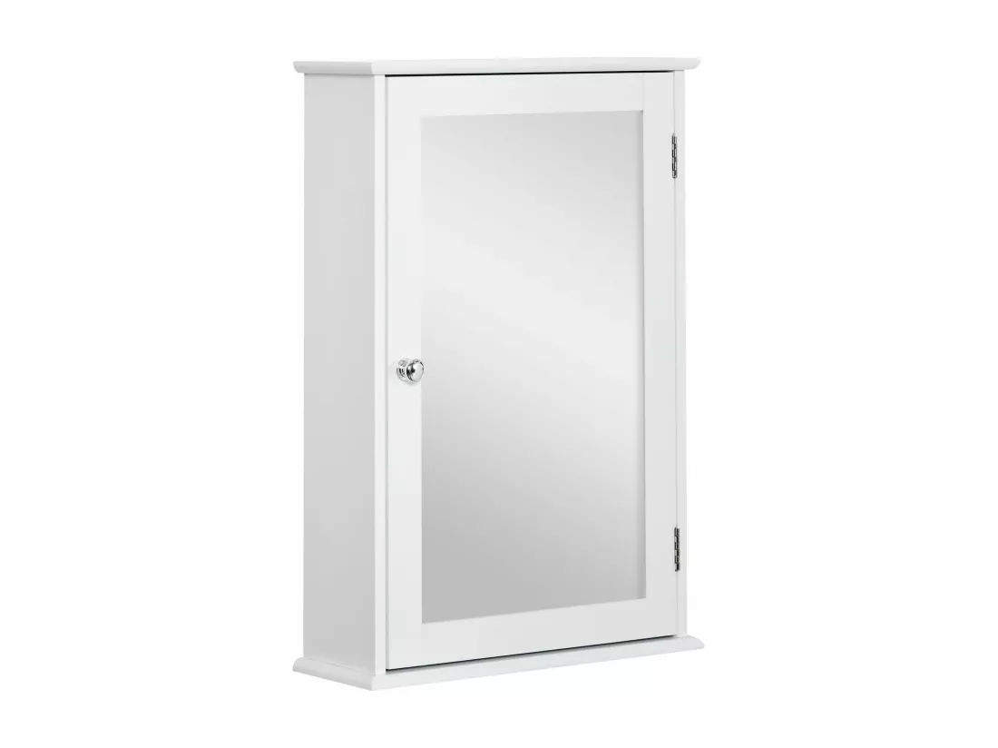 Armoire murale de salle de bain avec miroir - armoire à glace - placard de rangement toilettes - 1 porte, 2 étagères - verre MDF blanc