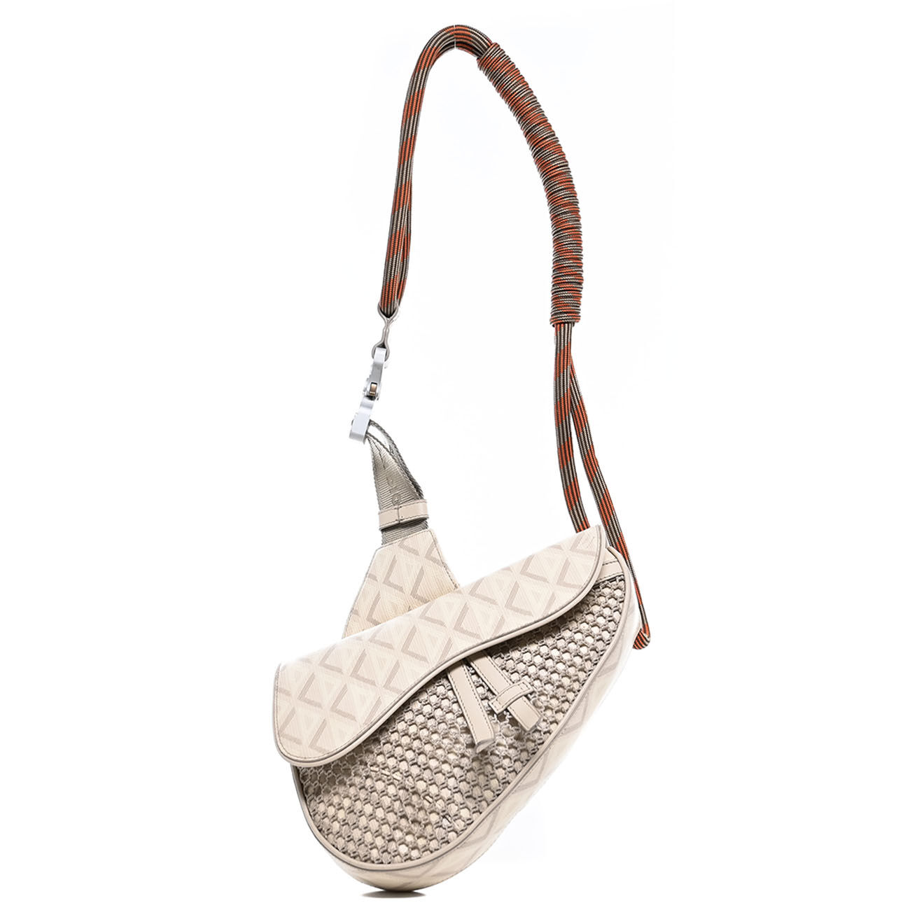Dior Sac bandoulière Saddle en Cuir et Corde CD Diamond beige - Très bon état - L.27 cm