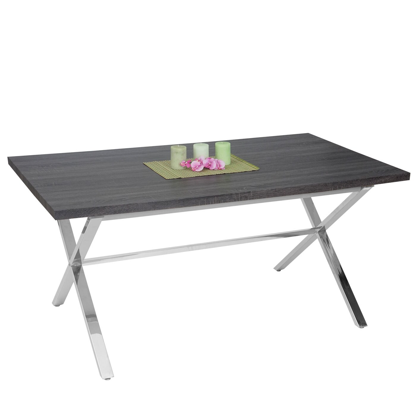 Esszimmertisch Terni, Tisch Esstisch, Edelstahl 3D-Struktur 160x90cm ~ Dunkle Eiche-Optik