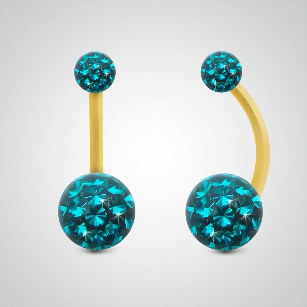 Piercing de nombril en or jaune et cristal de Swarovski turquoise (petit modèle)