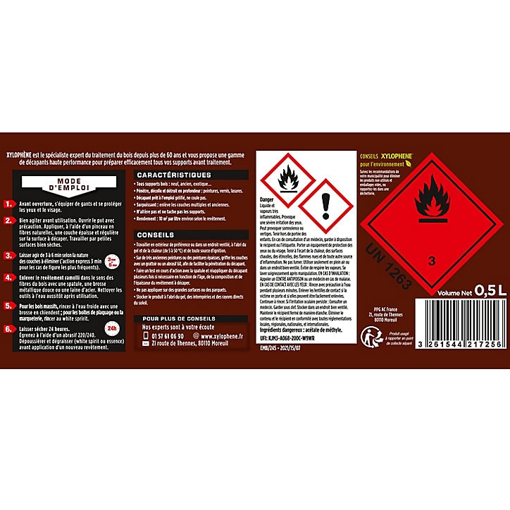 Décapant gel bois Xylophene action express 0,5L