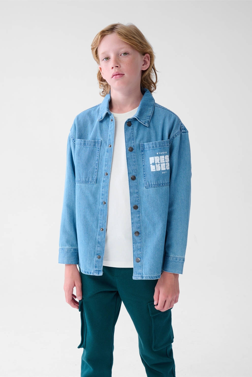 Shoeby denim overhemd met tekst denim blue