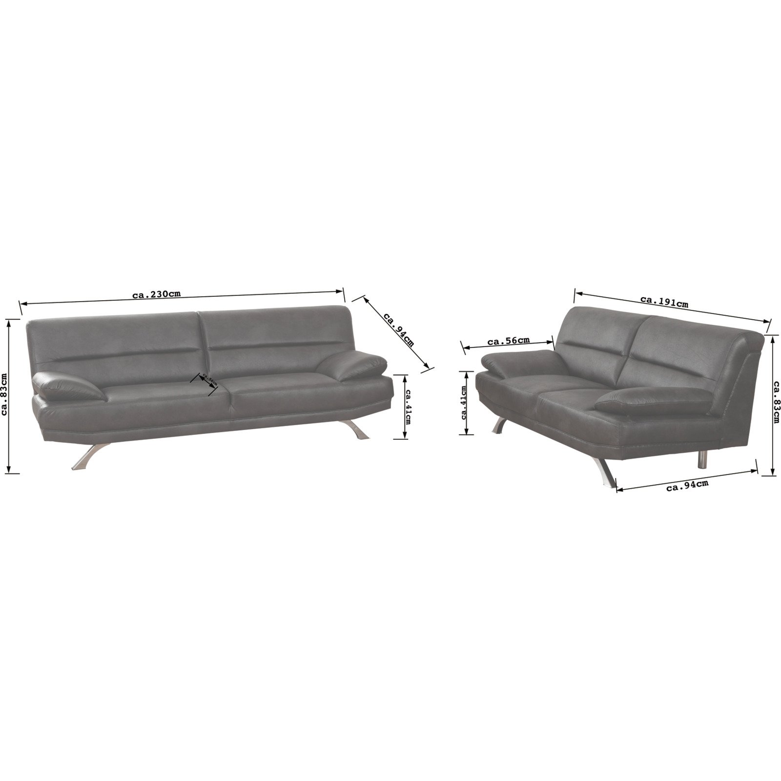 2er-Sofa Bruno Microfaser dunkelgrau