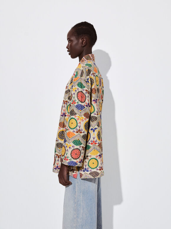 Quimono estampado com miçangas - Multicolorido