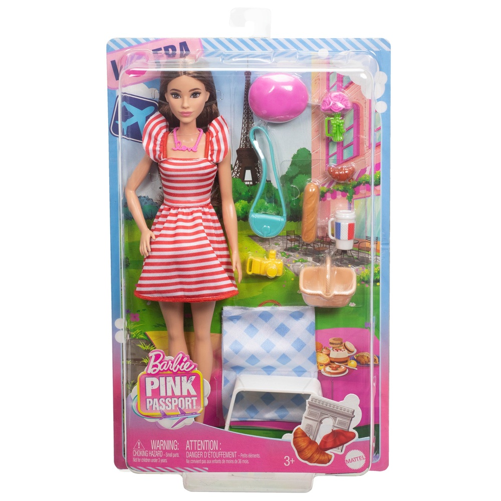 Barbie Pink Passport Paris Puppe mit Zubehör