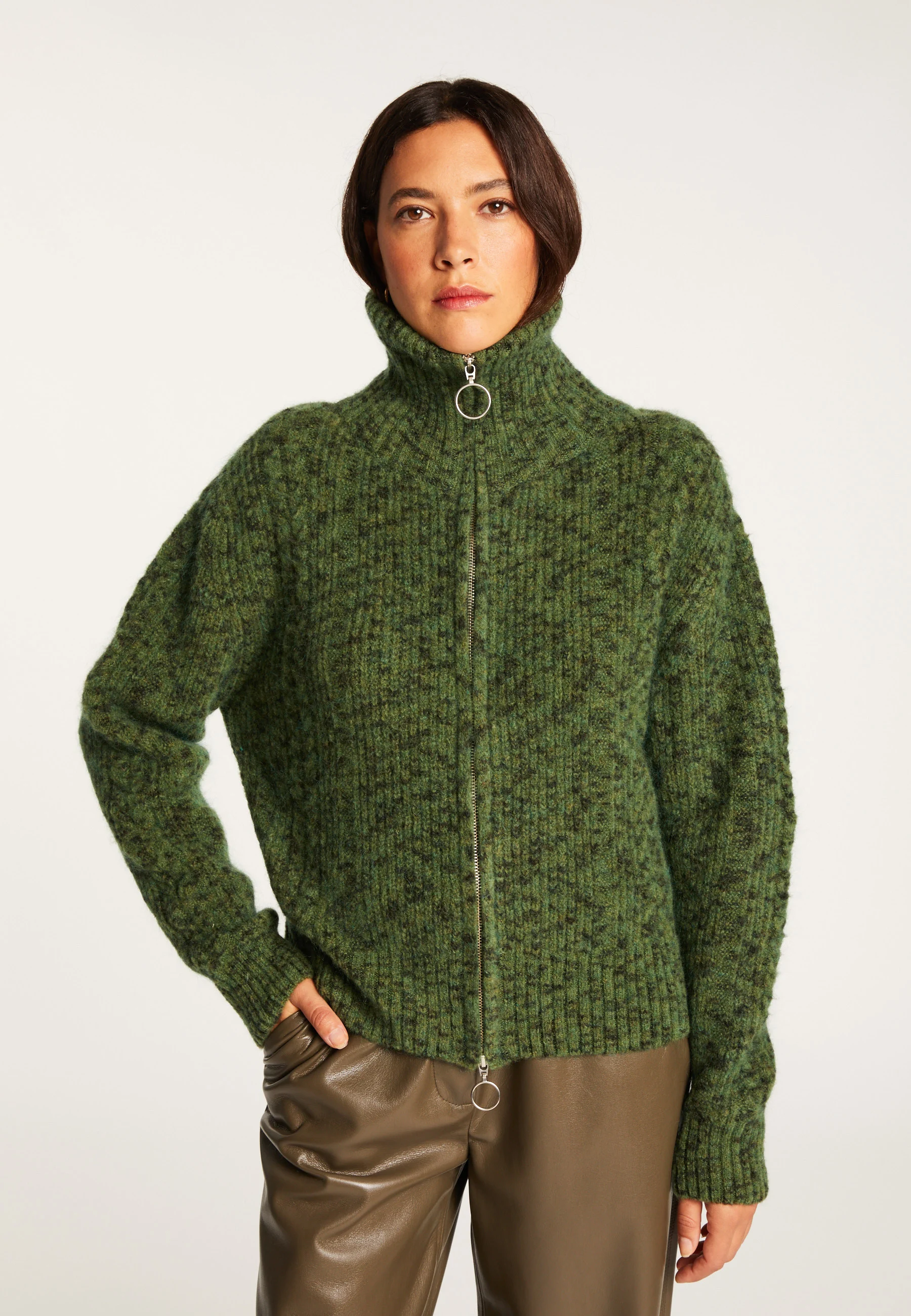 VALENTINEAH24 - Veste zippée en laine mohair | Kaki