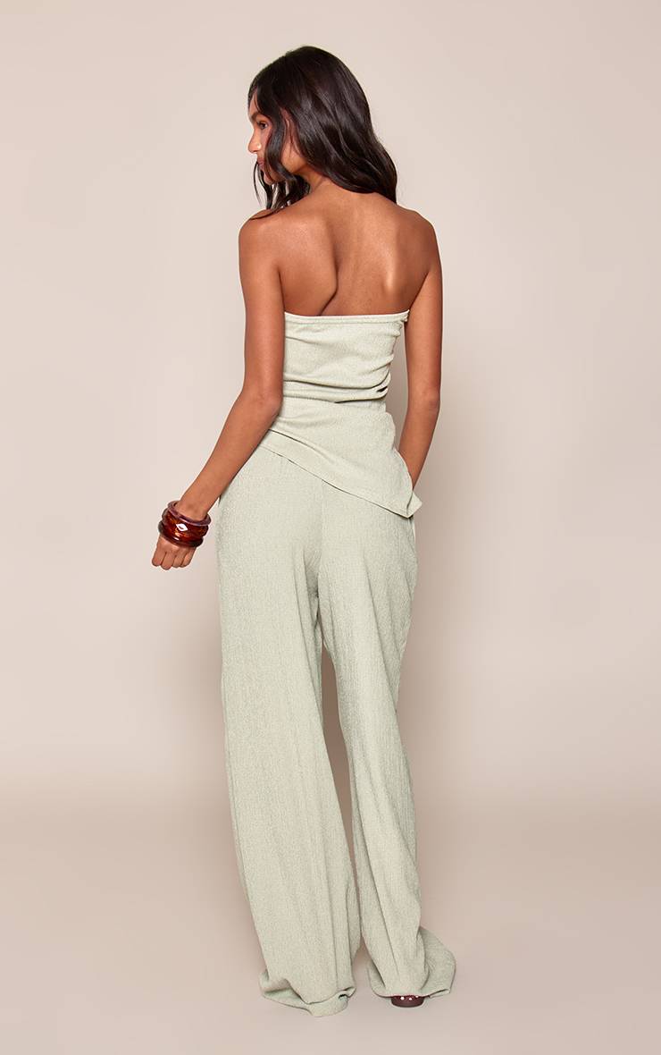 Vert Sauge Pantalon Large Texturé À Taille Élastiquée Ensemble Coordonné
