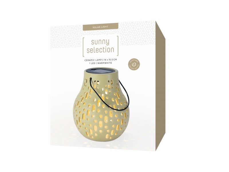 STT Solar Ceramic Lamp Beige Dekolicht zum Aufstellen oder Aufhängen