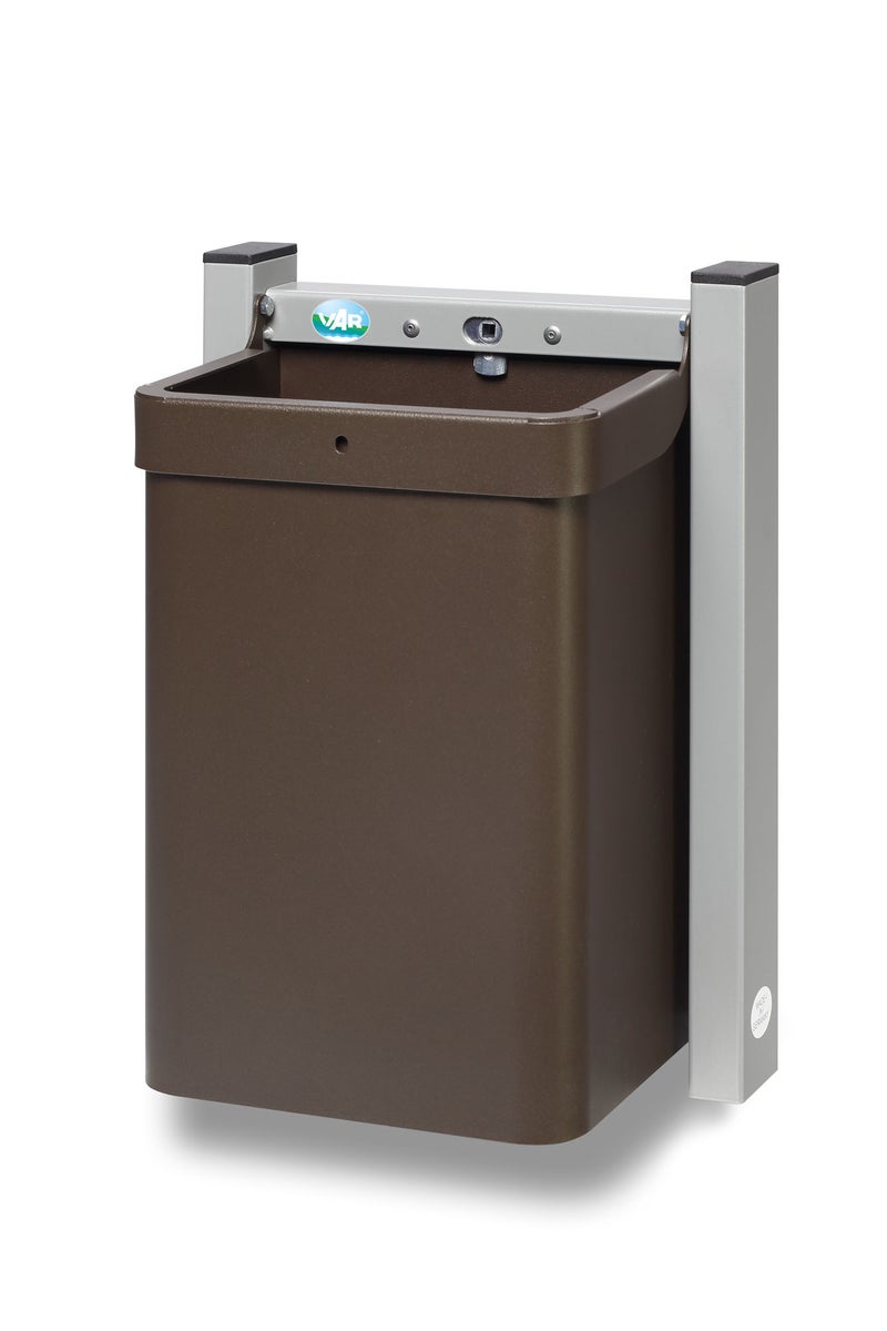PROREGAL Robuuste afvalbak, 1 compartiment, met wandbeugel, 15 liter, HxBxD 42,5 x 31 x 23 cm, gegalvaniseerd staal, grijs