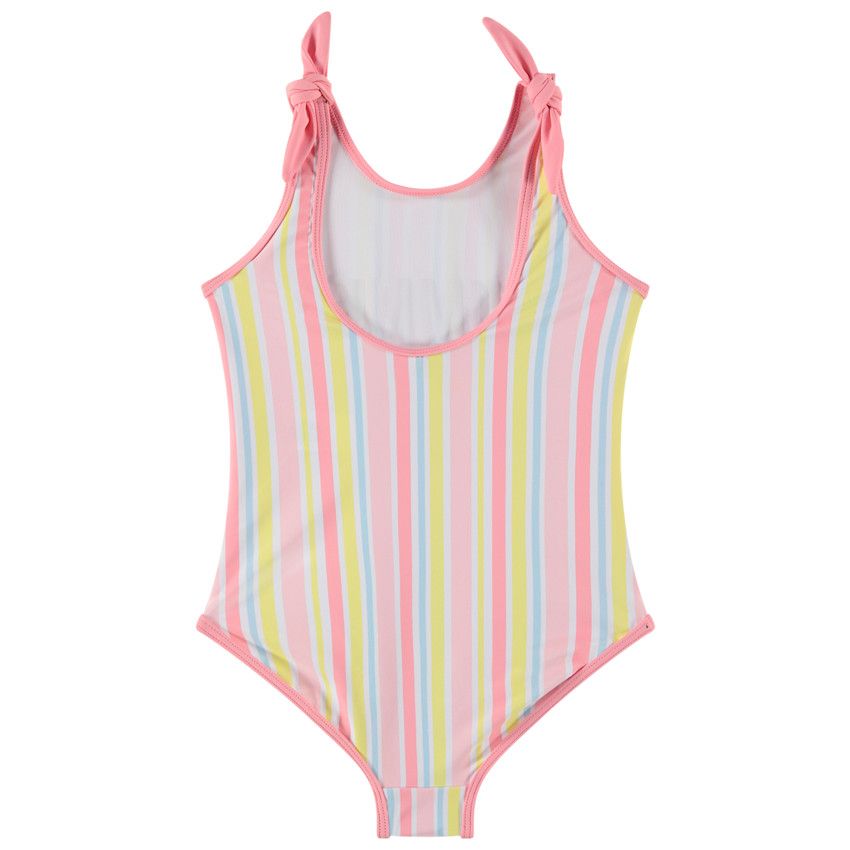Maillot de bain 1 pièce rayé à print pailleté pour fille - Rose