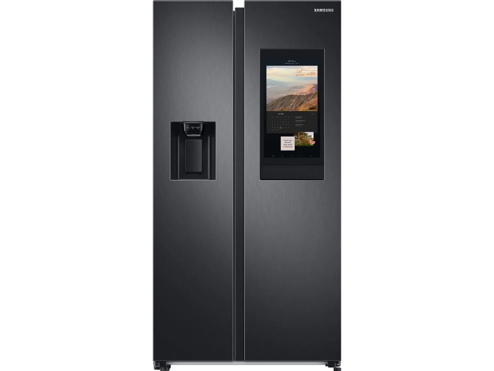 Samsung Family Hub RS6HA8891B1 - Køleskab/fryser - side-by-side med vanddispenser, isdispenser - Wi-Fi - bredde: 91.2 cm - dybde: 71.6 cm - højde: 178 cm - 614 liter - Klasse E - premium sort stål/sort
