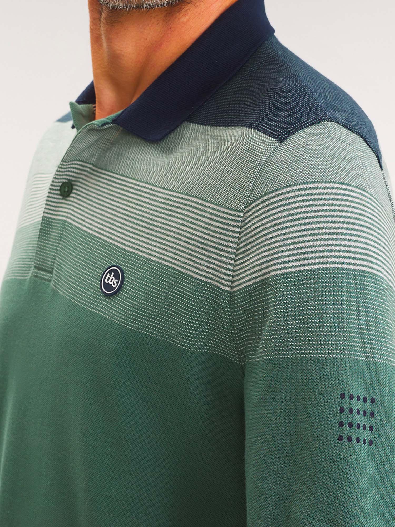 Polo Homme Rayures Poitrine Gris et Vert