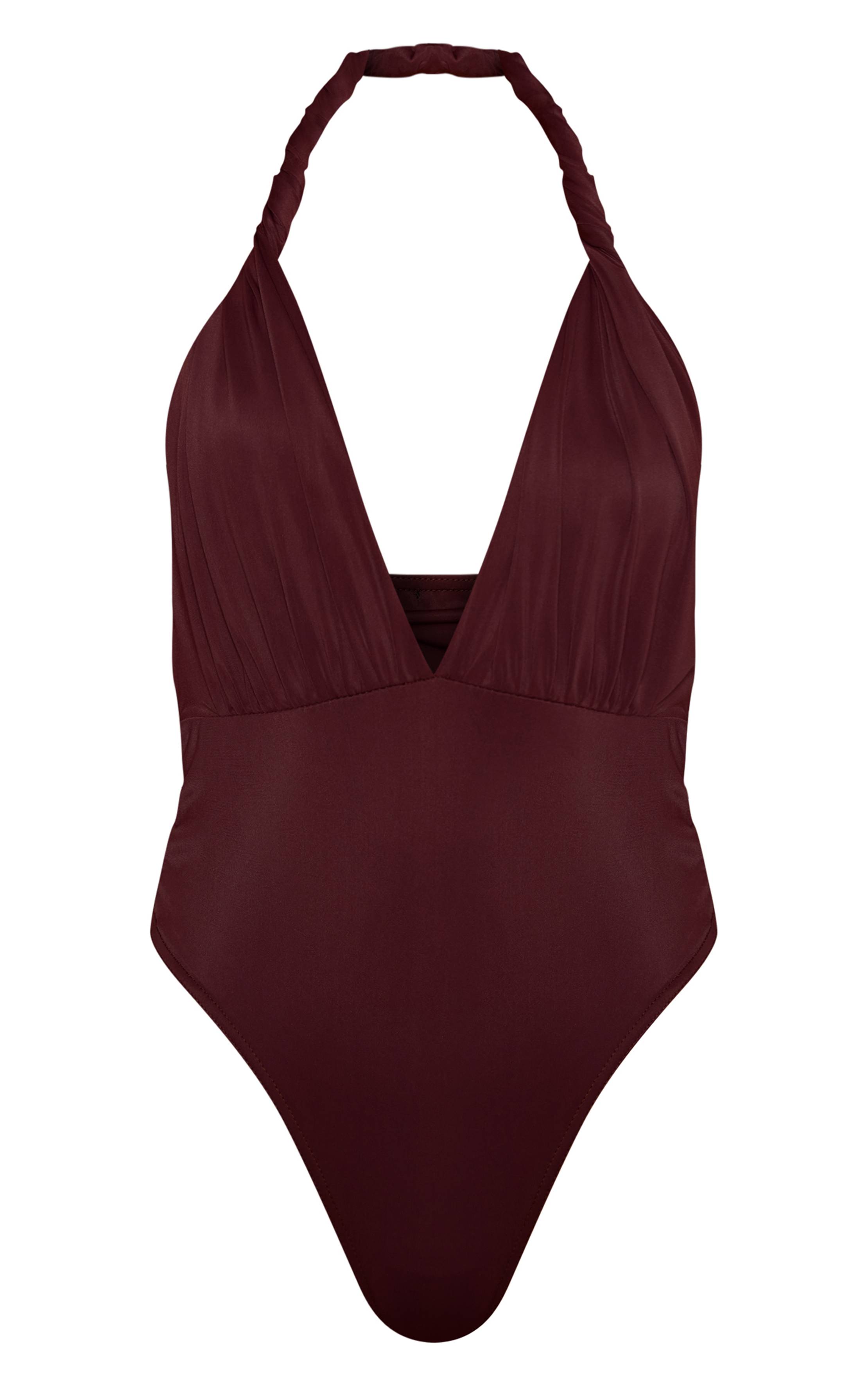 Chocolat Body Col Halter Torsadé Effet Sculptant Mat