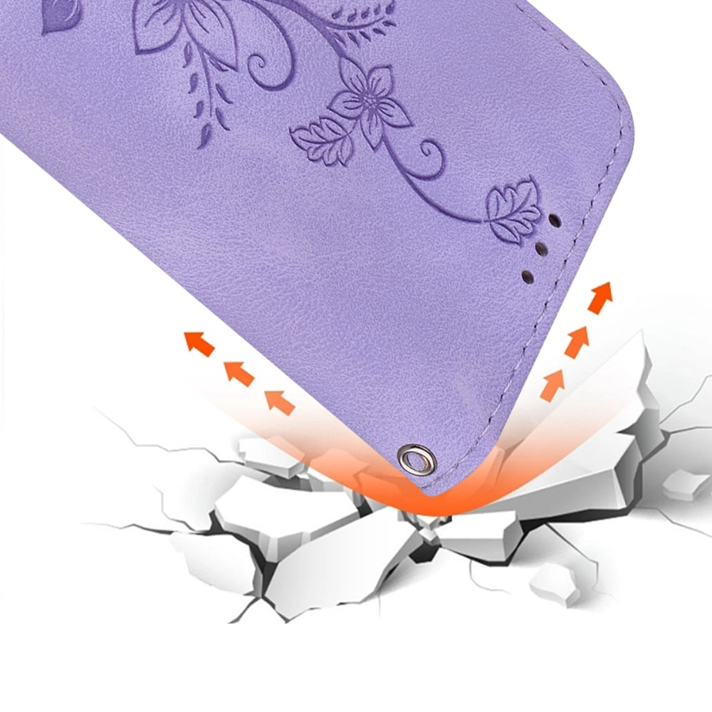 Samsung Galaxy S25 Ultra Leder Tasche Wallet - Blumen Imprint - Lila