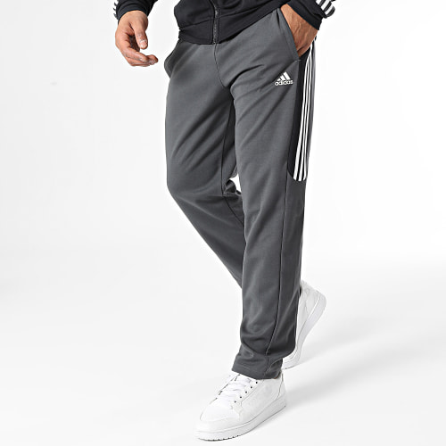 Ensemble De Survetement A Bandes IJ6075 Gris Anthracite Blanc Noir
