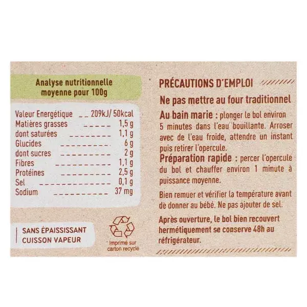 Tigela de refeição noturna Babybio com batata, espinafre e queijo de cabra +8 meses Orgânica 2 x 200g