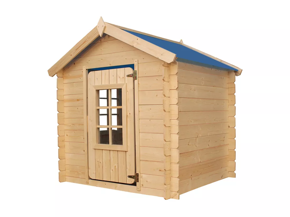 Timbela M570M-1 Maison en bois pour enfants -Toit bleu- 111x114xH121cm/0.9 m2