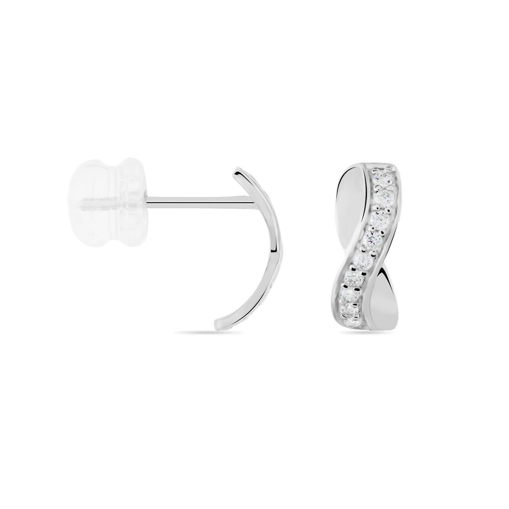Boucles D'oreilles Puces Izefia Or Blanc Oxyde De Zirconium