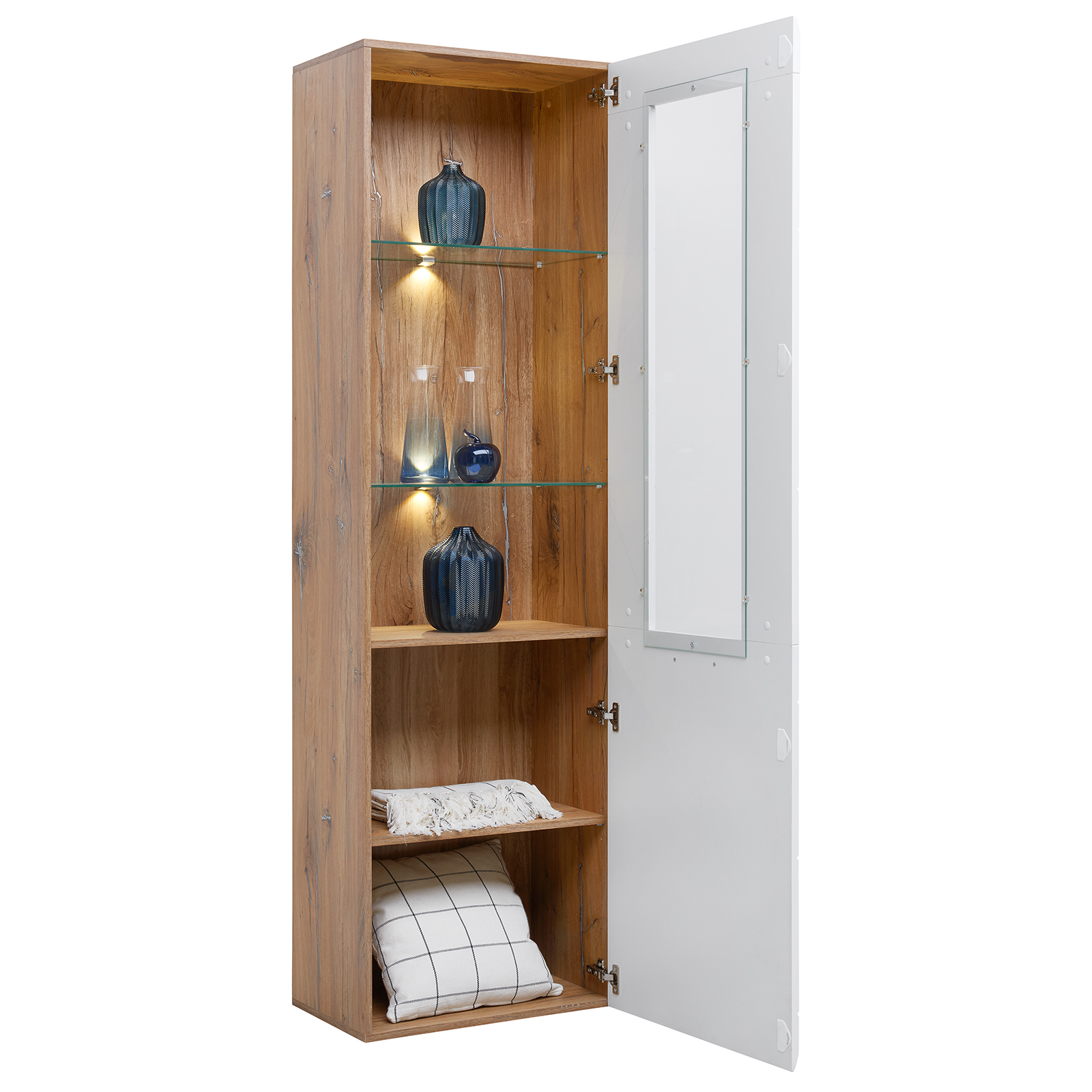 Luca Bessoni Standvitrine AURIS - weiß-Flagstaff Eiche - 60 cm