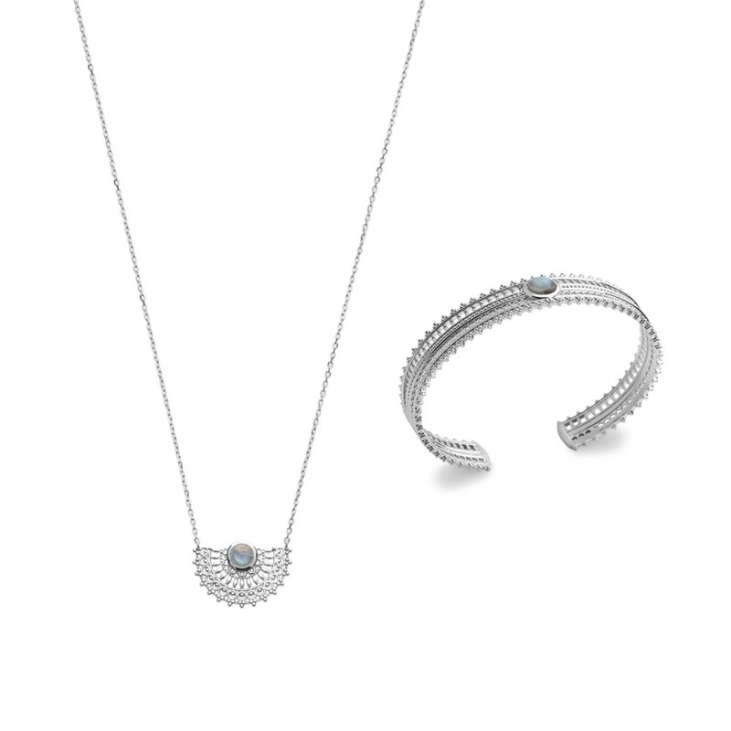 Collier Femme - Argent 925 - Labradorite - Longueur : 45 cm