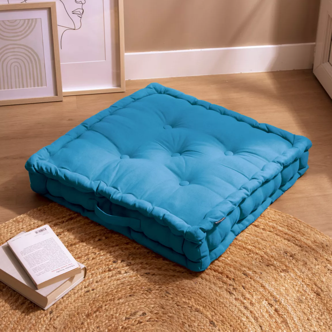 Coussin de sol coton (60 x 60 cm) Pixel Bleu turquoise