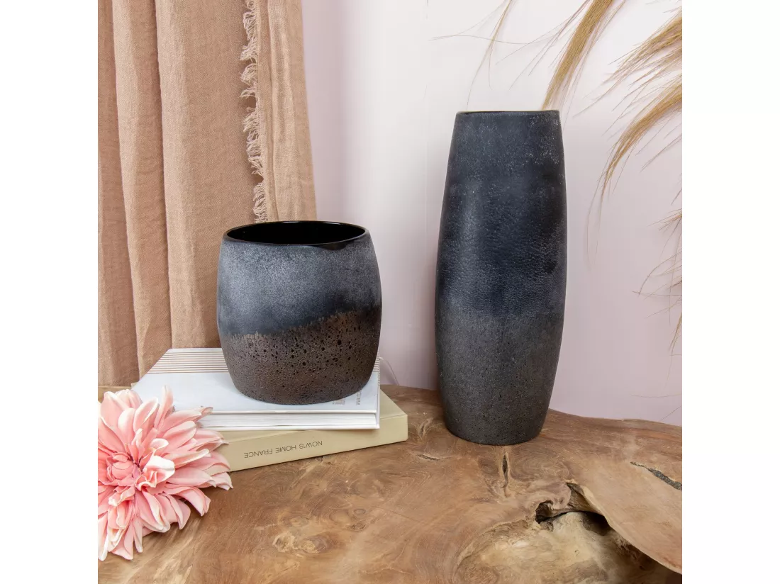 Now's Home - Vase En Verre Gris Et Taupe O14x35cm Terea